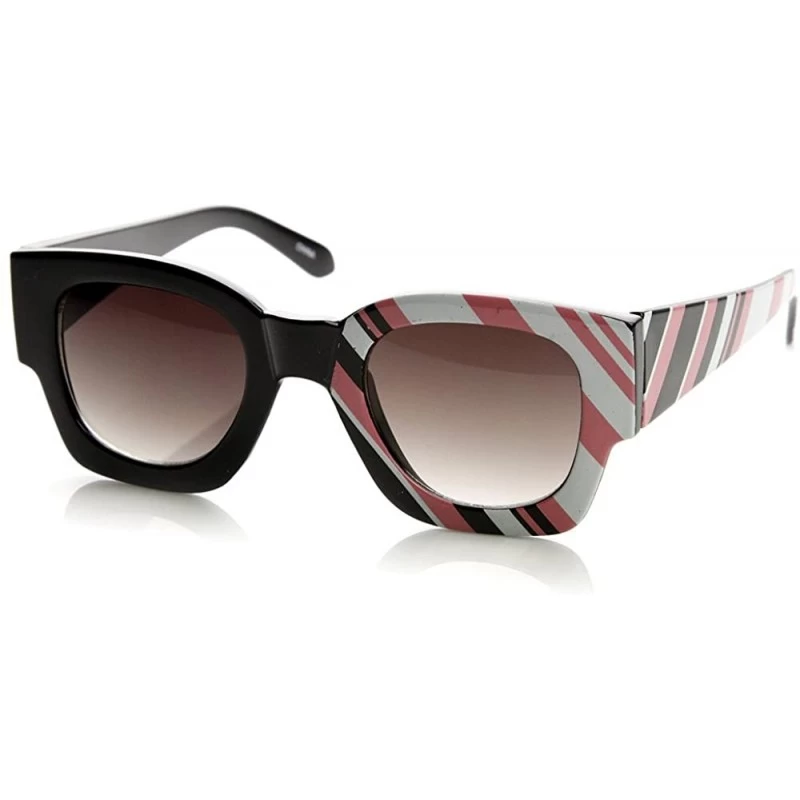 Wayfarer Half Print One Side Graphic Bold Rim Square Horn Rimmed Sunglasses (Pink-Stripes) - CB11GT103O9 $10.31