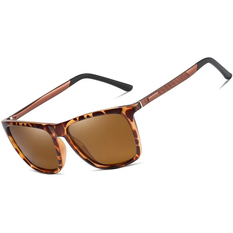 Square Polarized Square Sunglasses for Men Vintage PC Frame Driving UV400 Protection - Leopard Brown - C118RQI730N $16.31