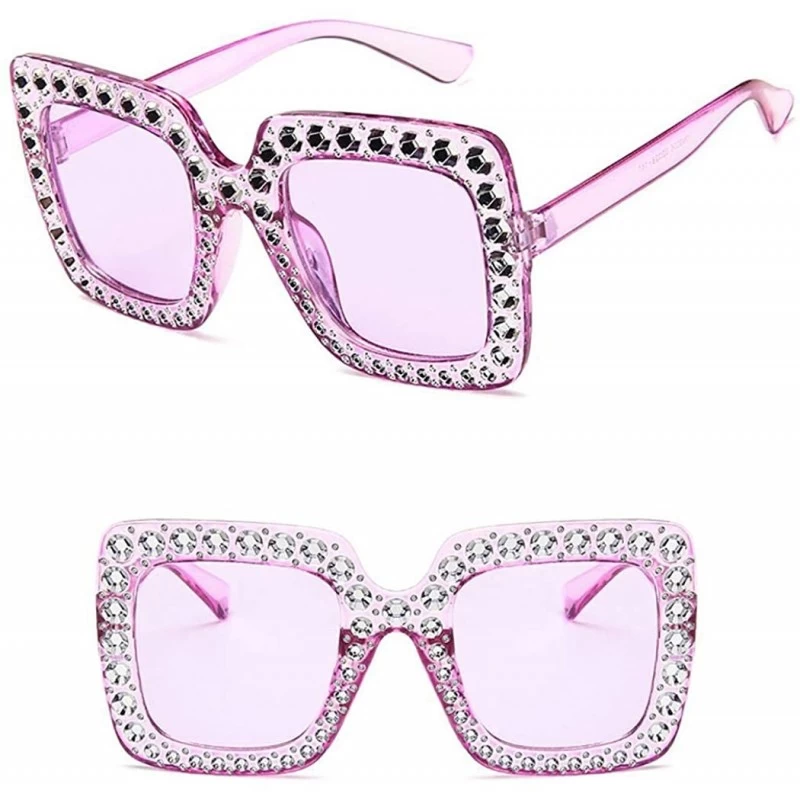 Square Women Fashion Square Frame Rhinestone Decor Sunglasses Ladies Sunglasses - Purple - CH199S9NRN2 $41.77