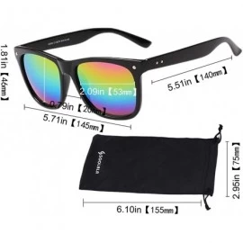 Oversized Best Value Retro Large Horn Rimmed Mirror Lens Polarized Sunglasses - Shiny Black Frame - Rainbow Mirror Lens - CC1...