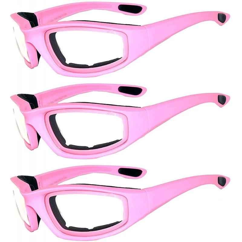Sport Set of 3 Pairs Pink Motorcycle Padded Foam Glasses Clear Lens - CR17YD2M6O9 $14.40