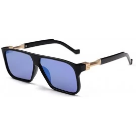Round Cool Big Frame Mirror Color Lens Hollywood Stars Favorite Sunglasses - Black/Blue - CI1219BDI45 $7.93