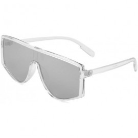 Shield Flat Top Straight Edge One Piece Lens Shield Sunglasses - Grey Clear - CQ197Q5EZY5 $29.98