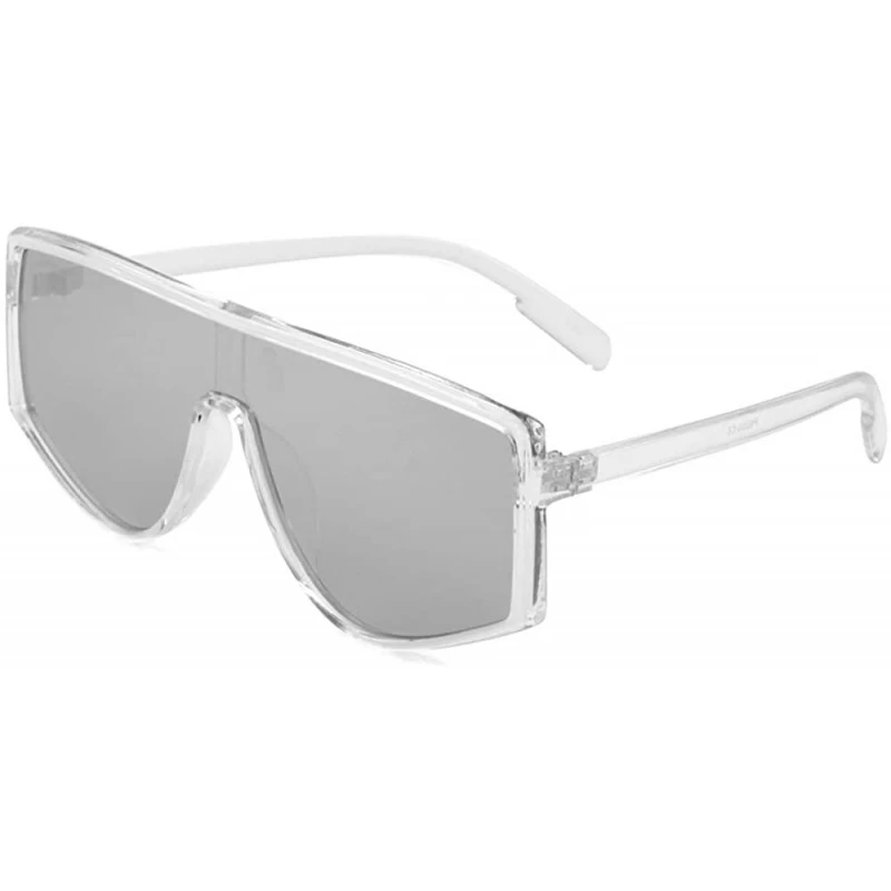 Shield Flat Top Straight Edge One Piece Lens Shield Sunglasses - Grey Clear - CQ197Q5EZY5 $14.28