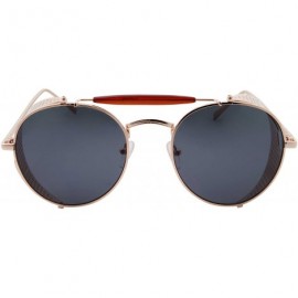 Shield Vintage Retro Circle Steampunk Sunglasses Glasses - Gold With Black Lens - CD183N6AGKX $14.47