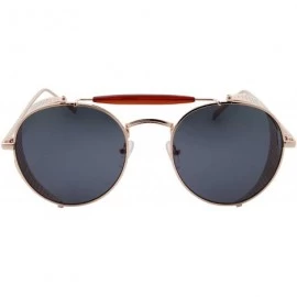 Shield Vintage Retro Circle Steampunk Sunglasses Glasses - Gold With Black Lens - CD183N6AGKX $34.55