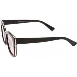 Wayfarer Modern Metal Trim Bridge Square Mirror Flat Lens Horn Rimmed Sunglasses 50mm - Black-gold / Pink Mirror - CG12NAJIKK...