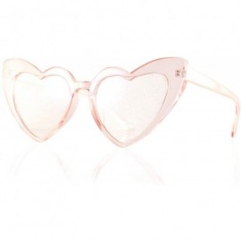 Cat Eye Party Glitter Pop-Color Tinted Lens Heart Cat-Eye Sunglasses A249 - Pink Clear - CZ18M5ICUL3 $26.04