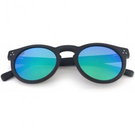 Round Round Sunglasses with Polarized Mirrored Lenses - Black Matte & Green - CC17Y9A2UWW $57.02
