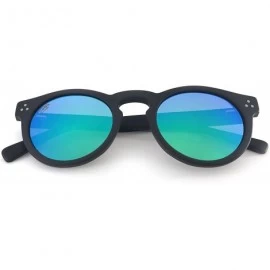 Round Round Sunglasses with Polarized Mirrored Lenses - Black Matte & Green - CC17Y9A2UWW $32.29