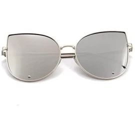 Cat Eye Sale Day Deals Sale Offers-Cat Eye Mirrored Flat Lenses Women Sunglasses - Silver - C418ECYTMZH $13.74
