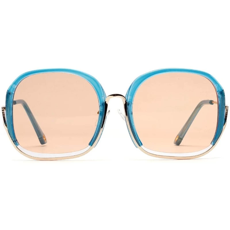 Square 2019 New Metal Square Sunglasses Women Brand Design Square Flat Top Gradient Eyeglasses UV400 - Blue&orange - CW18U3R8...