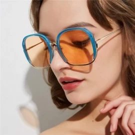 Square 2019 New Metal Square Sunglasses Women Brand Design Square Flat Top Gradient Eyeglasses UV400 - Blue&orange - CW18U3R8...