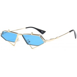 Semi-rimless Women Polygon Mirror Lens Vintage Small Metal Frame UV400 Sunglasses for Feminino 23019 - Blue - CS18ZA68TEH $65.27