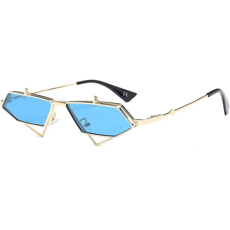 Semi-rimless Women Polygon Mirror Lens Vintage Small Metal Frame UV400 Sunglasses for Feminino 23019 - Blue - CS18ZA68TEH $23.31