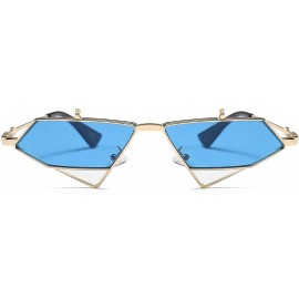 Semi-rimless Women Polygon Mirror Lens Vintage Small Metal Frame UV400 Sunglasses for Feminino 23019 - Blue - CS18ZA68TEH $23.31