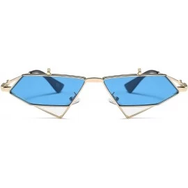 Semi-rimless Women Polygon Mirror Lens Vintage Small Metal Frame UV400 Sunglasses for Feminino 23019 - Blue - CS18ZA68TEH $23.31