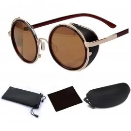 Oversized Unisex Mens Womens Steampunk Round Sunglasses Side Shields Vintage Cyber Goggles - G Brown - CH17YQD6WKN $25.73
