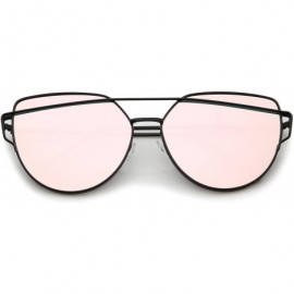 Oversized Oversize Metal Frame Thin Temple Color Mirror Flat Lens Aviator Sunglasses 62mm - Black / Pink Mirror - CH12J18EV6H...