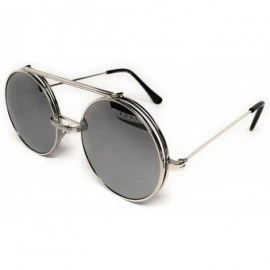 Round Flip Up Steampunk Metal Django Sunglasses - Silver- Silver Mirror - CY186X593MO $12.23