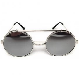 Round Flip Up Steampunk Metal Django Sunglasses - Silver- Silver Mirror - CY186X593MO $22.08