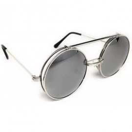Round Flip Up Steampunk Metal Django Sunglasses - Silver- Silver Mirror - CY186X593MO $22.08