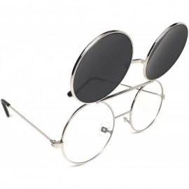 Round Flip Up Steampunk Metal Django Sunglasses - Silver- Silver Mirror - CY186X593MO $22.08