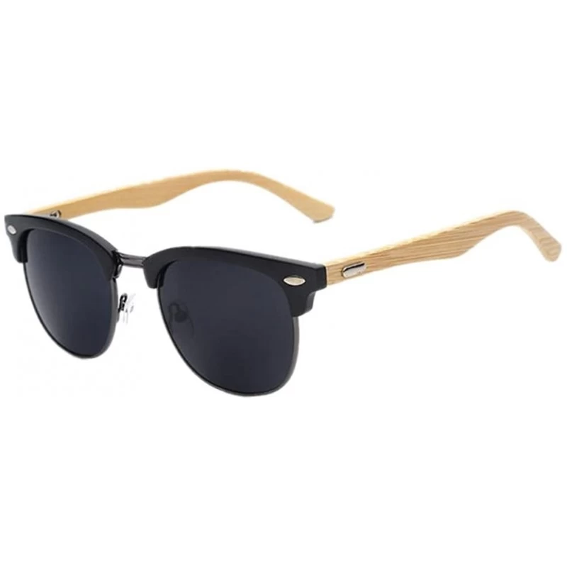 Rimless Men Half Metal Bamboo Mirror UV400 Sunglasses Women Eyewear Sun Glasses - Matte Black - CM183MDG03L $11.18