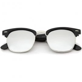Aviator Premium Half Frame Horn Rimmed Sunglasses with Metal Rivets - Black-silver / Mirror - CC12K5F93NV $24.06