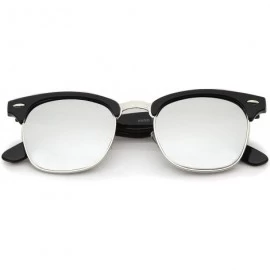 Aviator Premium Half Frame Horn Rimmed Sunglasses with Metal Rivets - Black-silver / Mirror - CC12K5F93NV $13.93