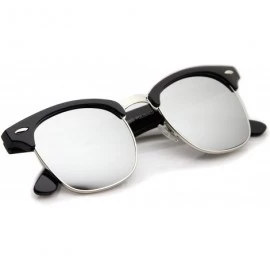 Aviator Premium Half Frame Horn Rimmed Sunglasses with Metal Rivets - Black-silver / Mirror - CC12K5F93NV $13.93