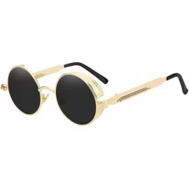 Square Round Metal Sunglasses Steampunk Men Women Fashion Glasses Brand Designer Retro Vintage UV400 - Gold W Black - CX1985H...