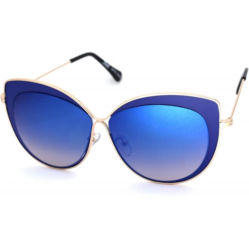 Butterfly Womens Metal Rim Luxury Chic Oversize Cat Eye Sunglasses - Gold Blue Blue Mirror - C618NU58M03 $10.18