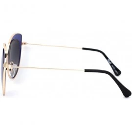 Butterfly Womens Metal Rim Luxury Chic Oversize Cat Eye Sunglasses - Gold Blue Blue Mirror - C618NU58M03 $10.18