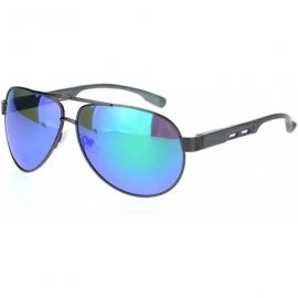 Aviator Polarized Mens Metal Rim Officer Style Tear Drop Shape Pilots Sunglasses - Gunmetal Teal Mirror - CQ18MDZ4NA4 $26.67