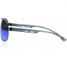Aviator Polarized Mens Metal Rim Officer Style Tear Drop Shape Pilots Sunglasses - Gunmetal Teal Mirror - CQ18MDZ4NA4 $13.33