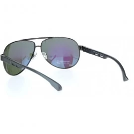 Aviator Polarized Mens Metal Rim Officer Style Tear Drop Shape Pilots Sunglasses - Gunmetal Teal Mirror - CQ18MDZ4NA4 $13.33