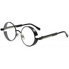 Round Steampunk Sunglasses Hippie Retro Round Driving Travel Glasses Women/Men - Black Frame/Flat Mirror - CT18D5T7AHG $25.52