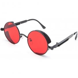 Round Steampunk Sunglasses Round Retro Metal Circle Frame Sunglasses Men & Women - Red Lens/Black Frame - C2196SSOO7K $27.09