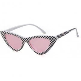 Round Cat Eye Sunglasses Women 90S Retro Vintage Small Frame Checkered Sun Glasses Black Red Pink Shades S031 - C23 - CJ197Y7...