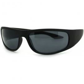 Rectangular Mens Classic Warp Around Biker Thick Plastic Sport Sunglasses - All Black - CC11PWJF4UR $13.12
