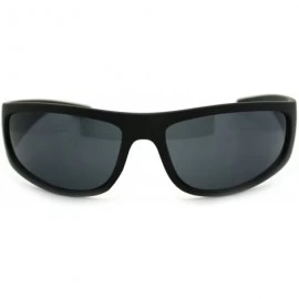 Rectangular Mens Classic Warp Around Biker Thick Plastic Sport Sunglasses - All Black - CC11PWJF4UR $13.12