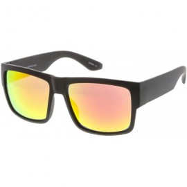 Wayfarer Men's Flat Top Thick Arms Square Mirror Lens Horn Rimmed Sunglasses 57mm - Matte Black / Orange Mirror - CO182Q8ZEDN...