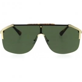 Sport Mens Flat Top Oversize Shield Futuristic Racer Sunglasses - Gold Tortoise Solid Green - C518T7U2A6R $27.71
