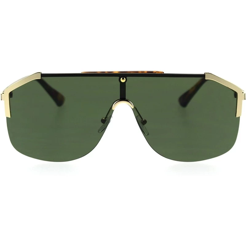 Sport Mens Flat Top Oversize Shield Futuristic Racer Sunglasses - Gold Tortoise Solid Green - C518T7U2A6R $16.56