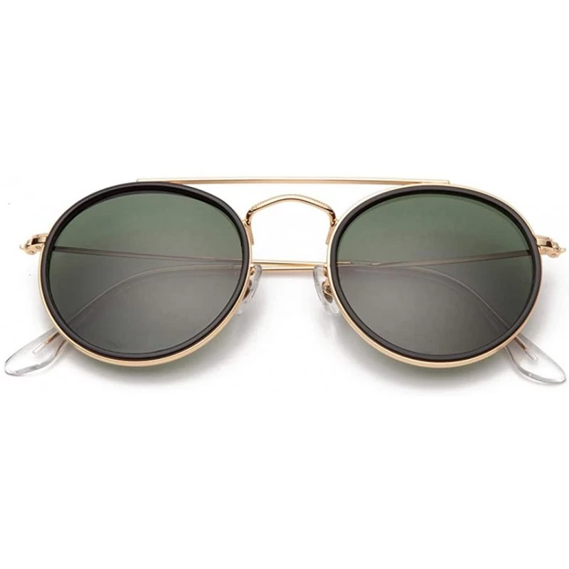Round Sunglasses Polarized Men Women Sun Glass Lens Mirror Round Double Bridge Eyewear UV400 - G15 Gold P - CZ18TZZ4T09 $40.19