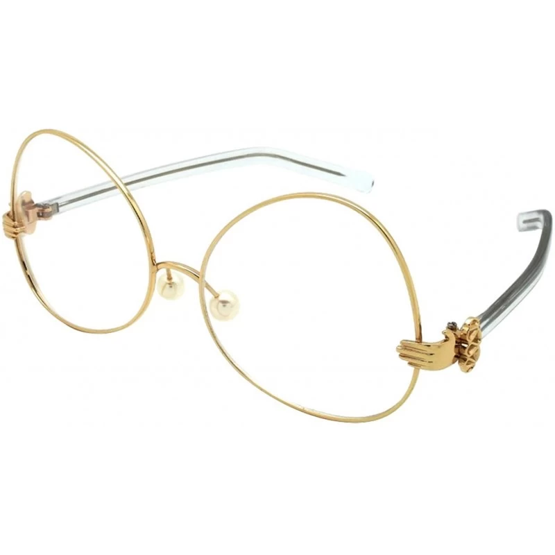 Oversized Upside Down Vintage Style Frames w/Clear Lens 3135-CL - Gold - CG183IKW85L $10.67
