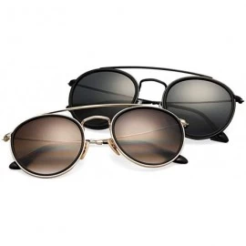 Round Sunglasses Polarized Men Women Sun Glass Lens Mirror Round Double Bridge Eyewear UV400 - G15 Gold P - CZ18TZZ4T09 $40.19