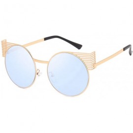 Rectangular Unisex Vintage Round Metal Frame Tinted Lenses Sunglasses UV400 - Gold Blue - CN18NHDI8QU $21.59
