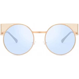 Rectangular Unisex Vintage Round Metal Frame Tinted Lenses Sunglasses UV400 - Gold Blue - CN18NHDI8QU $8.79